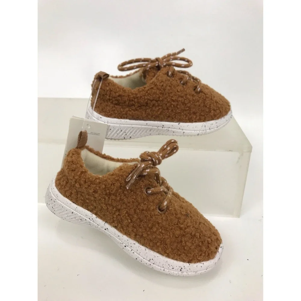 Baby Gap Fuzzy Sneakers Shoes Sherpa Brown Lisa Size 5 18‎ To 24 Months